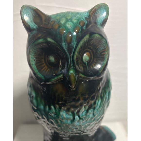 Blue Mountain Pottery Owl Ceramic Green Drip Glaze Vintage 10" Tall Canada Vtg - Picture 7 of 9